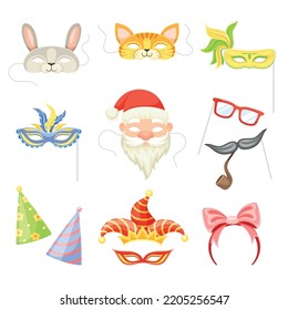 Carnival Mask and Head Accessory for Festive Party Celebration Vector Set