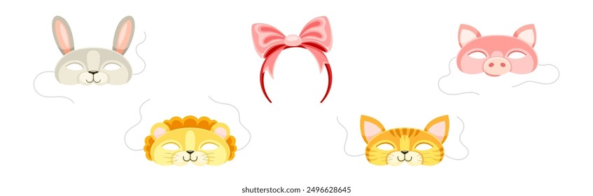 Carnival Mask and Head Accessory for Festive Party Celebration Vector Set