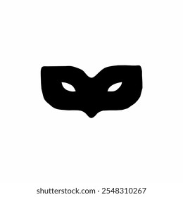 Carnival mask icon in black, isolated on white background.