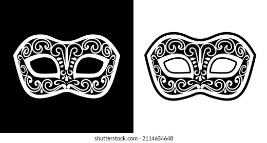 Carnival mask icon black and white silhouettes. Monochrom vector illustration. Flat design element