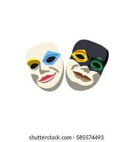 Carnival mask icon concept. Venice Masquerade symbol. Freehand cartoon style. Mardi Gras parade celebration colorful emblem. Theater logo template. Holiday vector decorative element banner background