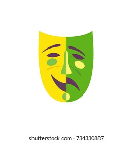 Carnival mask icon concept. Venice Masquerade symbol. Freehand flat cartoon. Mardi Gras parade celebration colorful emblem. Theater logo template. Holiday vector decorative element banner background