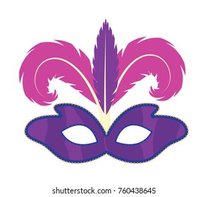 Carnival mask icon, flat, cartoon style. Masquerade, holiday party concept. Isolated on white background. Vector illustration