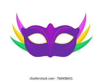 Carnival mask icon, flat, cartoon style. Masquerade, holiday party concept. Isolated on white background. Vector illustration