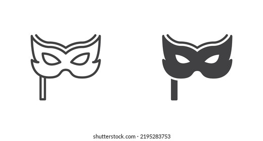 Carnival mask icon, line and glyph version, outline and filled vector sign. Masquerade mask linear and full pictogram. Symbol, logo illustration. Different style icons set