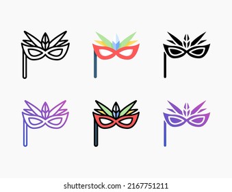 Carnival Mask icon set with line, outline, flat, filled, glyph, color, gradient. Editable stroke and pixel perfect. Can be used for digital product, presentation, print design and more.