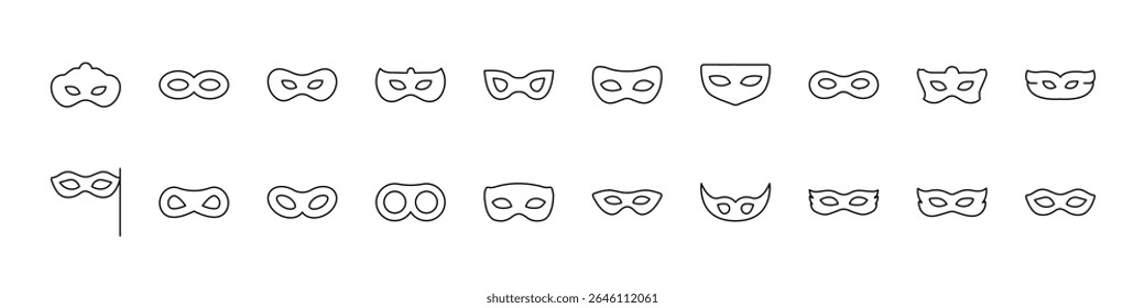 Carnival Mask Icon Set for UI, Placards, Books, Apps. Editable Stroke. Suitable for Web Sites, Books, Cards, Apps 