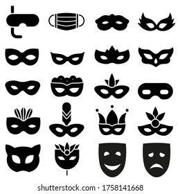 Carnival mask icon vector set, anonymous illustration sign collection. logo isolated on white background.