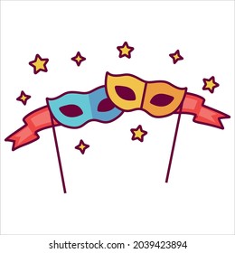 Carnival mask icon. Yellow and blue carnival mask vector illustration