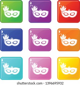 Carnival mask icons set 9 color collection isolated on white for any design