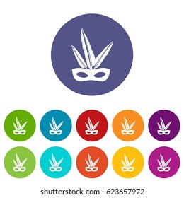 Carnival mask icons set in circle isolated flat vector illustration
