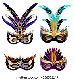 Carnival mask icons set isolated on white. 