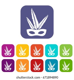 Carnival mask icons set vector illustration in flat style In colors red, blue, green and other