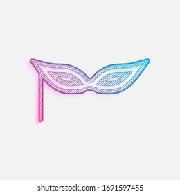 Carnival mask, incognito at the masquerade, linear style. Colored logo with diagonal lines and blue-red gradient. Neon graphic, light effect