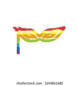 Carnival mask, incognito at the masquerade, linear style. Drawing sign with LGBT style, seven colors of rainbow (red, orange, yellow, green, blue, indigo, violet
