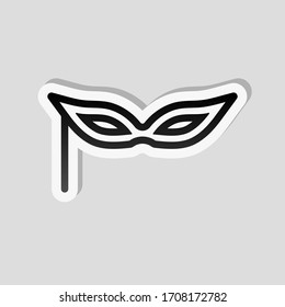 Carnival mask, incognito at the masquerade, linear style. Sticker style with white border and simple shadow on gray background