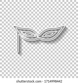 Carnival mask, incognito at the masquerade, linear style. White outline sign with shadow on transparent background