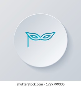 Carnival mask, incognito at the masquerade, linear style. Cut circle with gray and blue layers. Paper style