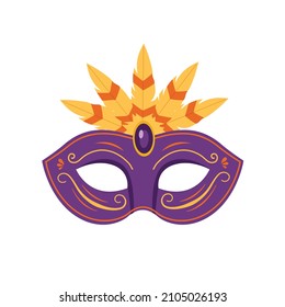 Carnival mask isolated on white background.  Party carnival celebration. Masquerade mask with feathers. Mardi gras concept. Vector stock