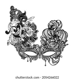 Carnival mask - isolated vector outline on blank background. File suitable for laser cutting, screen printing or silk screen printing