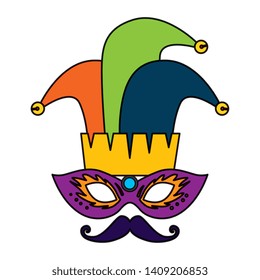 carnival mask with joker hat and mustache