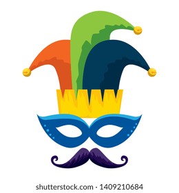 carnival mask with joker hat and mustache