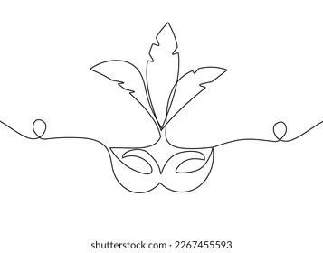 Carnival mask lineart vector illustration. Continuous one line design