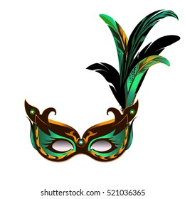 Carnival Mask For Mardi Gras Decorated With Feathers.