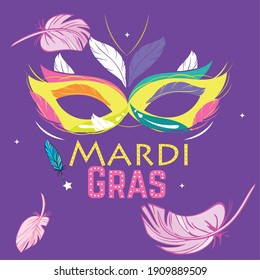 Carnival mask in a mardi gras poster - VEctor