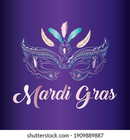 Carnival mask in a mardi gras poster - VEctor