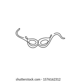 Carnival mask, masquerade, continuous line drawing, small tattoo, print for clothes and logo design, emblem or logo design, silhouette one single line on a white background, isolated vector.