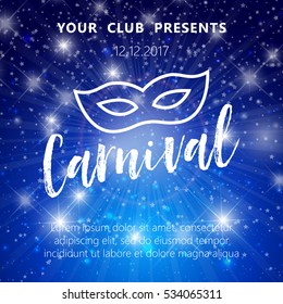 Carnival Mask, Masquerade, Mardi Gras. Carnival glittering lettering design - stock vector