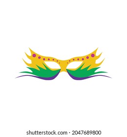 A carnival mask. Masquerade mask in the style and colors of the Mardi Gras carnival. Vector illustration isolated on a white background for design and web.
