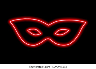 Carnival mask on the eyes. Neon red contour on a black background. Vector illustration