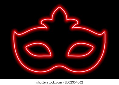 Carnival mask on the eyes. Neon red contour on a black background. Vector illustration