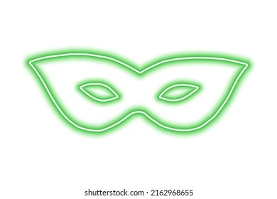 Carnival mask on the eyes. Neon green contour on a white background. Vector illustration