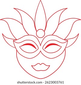 carnival mask on white background, Elegant Red Carnival Mask vector Illustration, liner mask, drawing mask, 