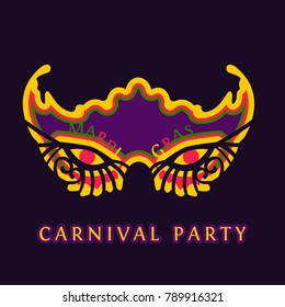 Carnival Mask in paper cut style. For card, print, Mardi Gras party. Vector illustration. 