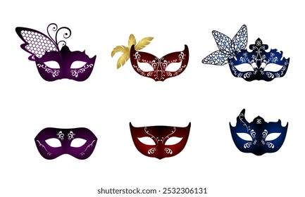 carnival mask or party mask for couple set vector illustration isolated on white background.