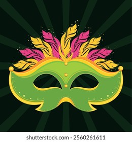 Carnival mask with pink feathers on dark Vector
