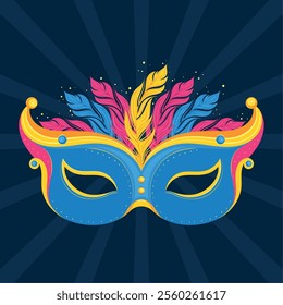 Carnival mask with pink feathers on dark Vector
