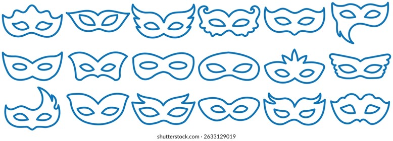 carnival mask for a scammer bandit or superhero vector icon set. Masquerade costume eye mask silhouette, hidden villain or burglar face. Simple design incognito masque shape vector illustration