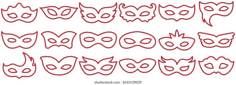 carnival mask for a scammer bandit or superhero vector icon set. Masquerade costume eye mask silhouette, hidden villain or burglar face. Simple design incognito masque shape vector illustration