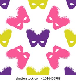 Carnival mask seamless pattern in flat style. For web, print, creative design. Vector illustration. 