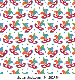 Carnival mask seamless pattern. Masquerade endless background, texture, wallpaper. Vector illustration