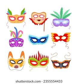 carnival mask set cartoon. masquerade face, festival costume, theater holiday carnival mask sign. isolated symbol vector illustration