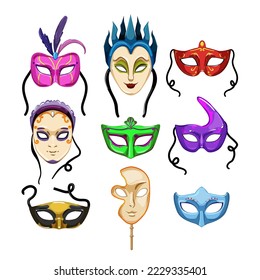 carnival mask set cartoon. party masquerade, venice costume, festival face, festive holiday, brazil carnival mask vector illustration