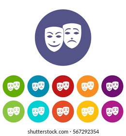 Carnival mask set icons in different colors isolated on white background