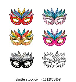 Carnival mask set on white background.