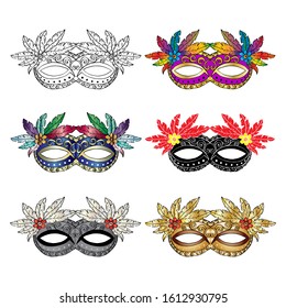 Carnival mask set on white background.